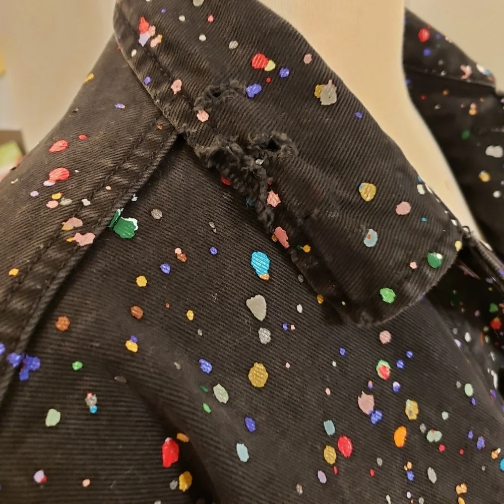 LEE Vintage Denim Jacket Size Small Black Splatter Paint Denim Jacket
